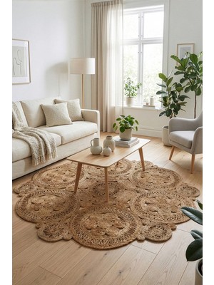 Natura El Dokuma Jüt Bohem Tarz Otantik Salon Oturma Odası Koridor Yatak Odası Natural Halı 00004A