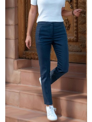 Bacc Lacivert Yüksek Bel Bant Şeritli Kalem Pantolon BCBSK-25700-3186