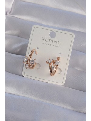 Luz&Pos Xuping Rose Renk Zirkon Taşlı Halka Küpe