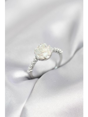 İsmiyle Al Gümüş Renk Gül Model Incili Kadın Yüzük