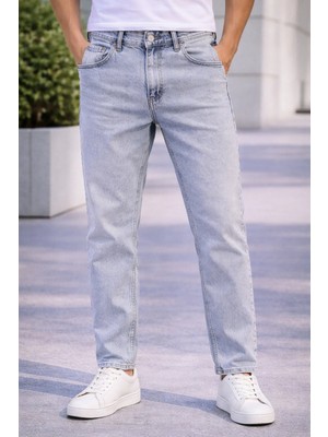 İnce Moda Giyim Erkek Açık Mavi Yıkamalı Slim Fit Jean Pantolon