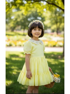 Gala Yakası Dantelli Taşlı Çocuk Elbise