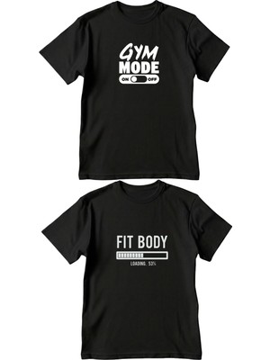 Machi Makiteks Siyah Unisex Gym Mode On Fit Body Baskılı Pamuklu Fitness Antrenman Spor T-Shirt