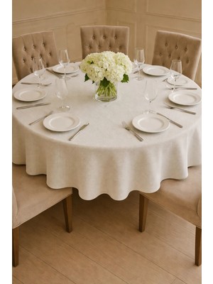 Rona Home Yuvarlak Masa Örtüsü Düz Renk Su ve Leke Tutmaz Şık Dekoratif Mutfak Salon