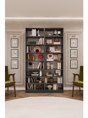 Asra Trend MDF Koyu Gri Kitaplık – Ayarlanabilir Raflar, Ev & Ofis Modern Dekoratif Kitaplık, K-16