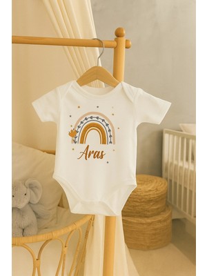 Moda Lime Kişiye Özel Bebek Body - Gökkuşağı Desenli Isimli Organik Pamuk Tulum