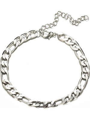 X-lady Accessories Gümüş Rengi Figaro Alaşım Zincir Halhal Free-Nikel Özellikli Kadın Aksesuar