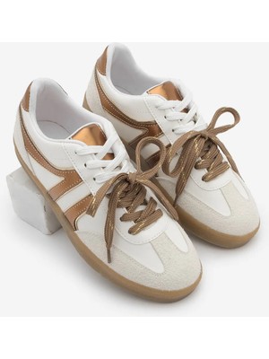 Marjin Kadın Sneaker Retro Çift Bağcıklı Spor Ayakkabı Forden Altın Bakır