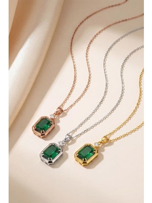 Doğal Pırlantalı 925 Gerçek Gümüş Zümrüt Kolye, Kadınlar Için Özel Gün ve Doğum Günü Hediyesi