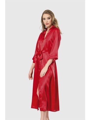 Beruflic Kırmızı Uzun Saten Sabahlık