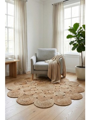 Natura El Dokuma Jüt Bohem Tarz Otantik Salon Oturma Odası Koridor Yatak Odası Natural Halı 00003A