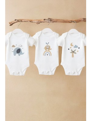 Moda Lime 3'lü Hayvan Figürlü Bebek Zıbın Seti – Pastel Tonlarda, %100 Pamuk, Unisex