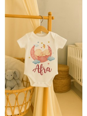 Moda Lime Kişiye Özel Bebek Tulum - Ay Üzerinde Uyuyan Bebek Desenli Isimli Body