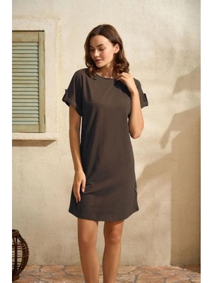 Hayat Store Arias Closet Günlük Kısa Kol Bisiklet Yaka Cotton Düz Yazlık Kısa Kahve Pijama Takımı