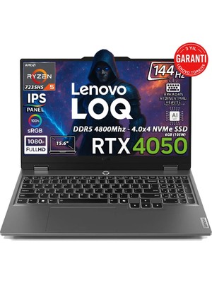 Lenovo LOQ AMD Ryzen 5 7235HS 16GB 512GB SSD RTX4050 Freedos 15.6" FHD 144Hz Oyuncu Taşınabilir Bilgisayar 83JC00H4TR