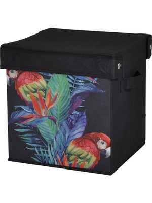 Data Store Saklama Kutusu Kapaklı Kırmızı Papağan Desen