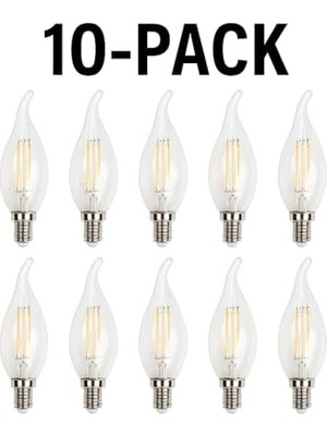 Data Store 4W E14 Kıvrık LED Mum Ampul – 35W Eşdeğer, 3000K Günışığı, 400 Lümen, 220-240V, Şeffaf Cam Filament, 10’lu Paket