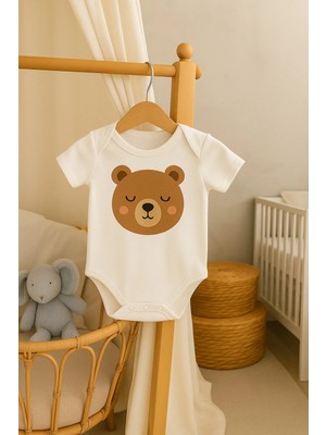 Moda Lime Bebek Tulum Organik Pamuk - Sevimli Ayı Desenli Kısa Kollu Body