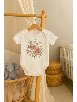 Moda Lime Kız Bebek Tulum Organik Pamuk - Çiçek Desenli Kısa Kollu Body