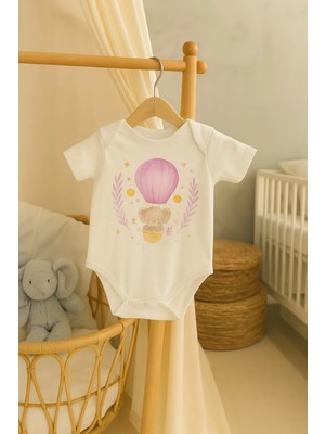 Moda Lime Bebek Body - Pembe Balon ve Sevimli Ayıcık Desenli Organik Pamuk Tulum