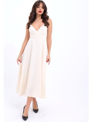 Yeşil Sarmaşık 7073 Elbise-Bej