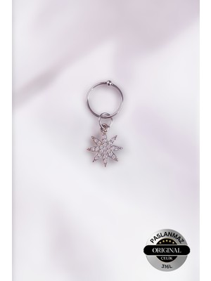 Lynare Delikli Kar Tanesi Snowflake Model Zirkon Taşlı Kadın 316L Çelik Küpe Helix Lobe Piercing 1 Adet