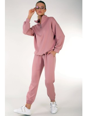 Dreamlike Kadın Uzun Fermuarlı Sportif Jogging Takım Pembe %100 Polyester Sezonsuz Tasarım