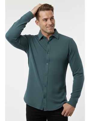 Deepsea Yeşil Slim Fit Örme Kumaş Likralı Erkek Gömlek – Nefes Alan Esnek ve Modern Tasarım 2602604