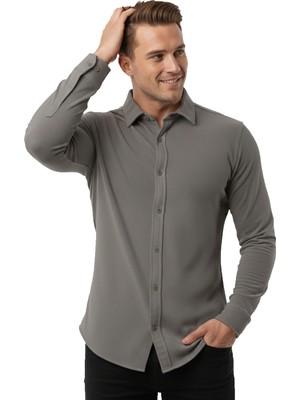 Deepsea Toprak Slim Fit Örme Kumaş Likralı Erkek Gömlek – Nefes Alan Esnek ve Modern Tasarım 2602604