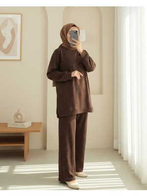 Modamorfo Serpme Taş Detaylı Pantolonlu Oysho Takım  -Kahve