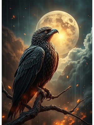 Bedeko Dolunay ve Kartal Resimli Mdf Ahşap Tablo