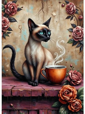 Bedeko Kahve ve Kedi Mdf Ahşap Tablo