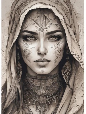 Bedeko Yüzü Dövmeli Kadın Resimli Mdf Ahşap Tablo