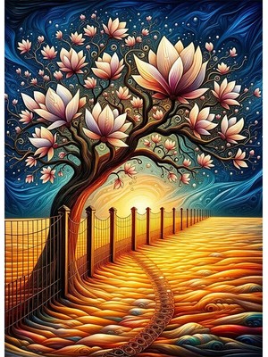 Bedeko Çiçek Açan Ağaç Resimli Mdf Ahşap Tablo