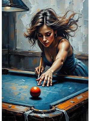 Bedeko Bilardo Oynayan Kadın Resimli Mdf Ahşap Tablo