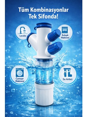 Simay Marketim 6 Girişli Mutfak ve Lavabo Sifonu Koku önleyici ve Kolay Temizlenebilir