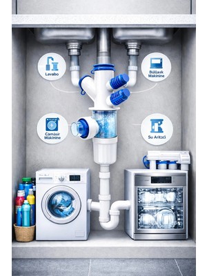 Simay Marketim 6 Girişli Mutfak ve Lavabo Sifonu Koku önleyici ve Kolay Temizlenebilir