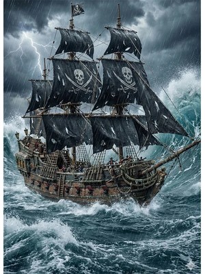 Bedeko Dalgalı Denizde Korsan Gemisi Mdf Ahşap Tablo