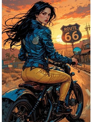 Bedeko Motosiklet Kullanan Kadın Mdf Ahşap Tablo