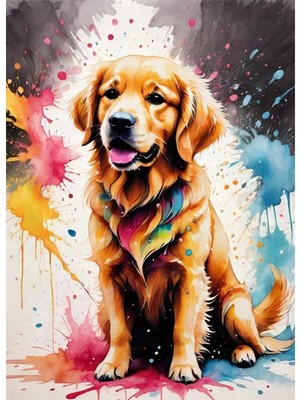 Bedeko Sevimli Köpek ve Boya Damlaları Mdf Ahşap Tablo