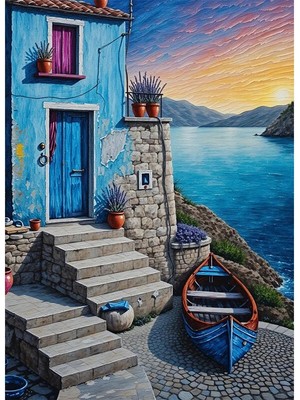 Bedeko Deniz Kıyısındaki Ev Manzaralı Mdf Ahşap Tablo