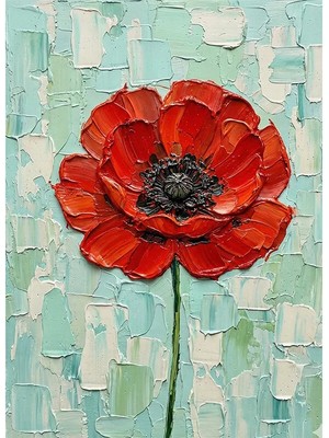 Bedeko Yağlı Boya Desenli Kırmızı Çiçek Resimli Mdf Ahşap Tablo