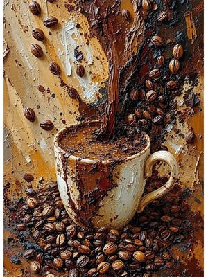 Bedeko Yağlı Boya Temalı Kahve Çekirdekleri ve Fincan Mdf Ahşap Tablo