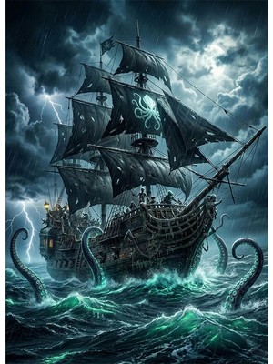 Bedeko Fırtınada Korsan Gemisi Mdf Ahşap Tablo