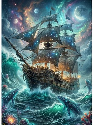 Bedeko Fırtınada Yelkenli Gemi Mdf Ahşap Tablo