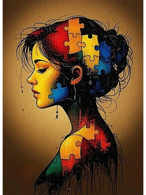 Bedeko Puzzle Temalı Kadın Resimli Mdf Ahşap Tablo