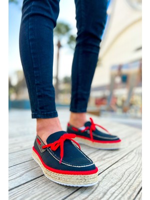 Flamex CH311 - Espadril Erkek Ayakkabı Sıyah - Kırmızı