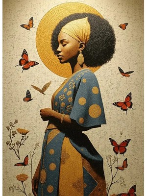 Bedeko Afrikalı Kadın ve Kelebekler Mdf Ahşap Tablo