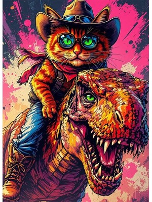 Bedeko Dinazora Binmiş Kedi Resimli Mdf Ahşap Tablo