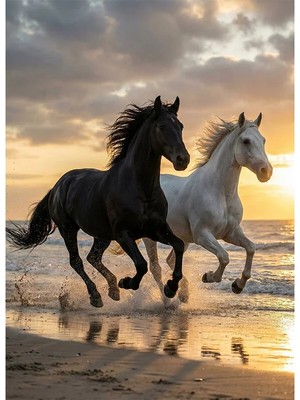 Bedeko Kumsalda Koşturan Atlar Mdf Ahşap Tablo